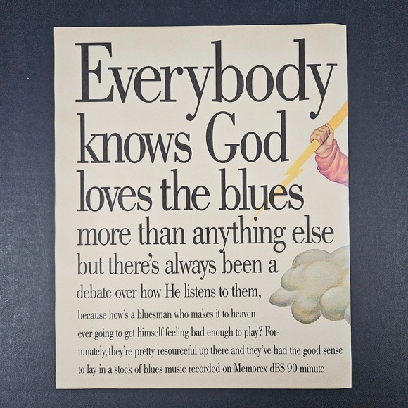 1987 Memorex dBS Cassette Tapes Vintage Print Ad God Loves the Blues Cloud Ride - Picture 2 of 5